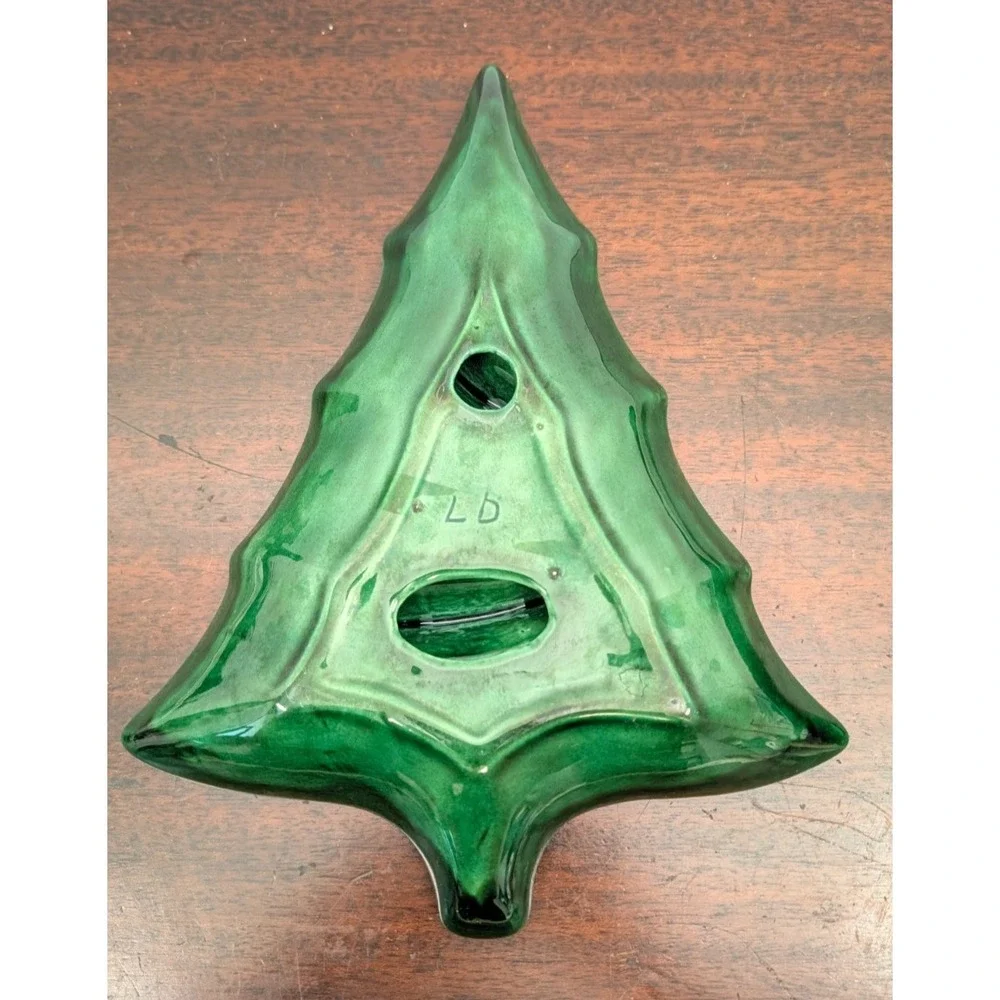Vintage 1970s Handmade Ceramic Christmas Tree Divided Serving Tray Drip Glaze